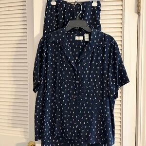 Elisabeth for Liz Claiborne Navy Ditzy Print Blouse Midi Skirt Sz 14